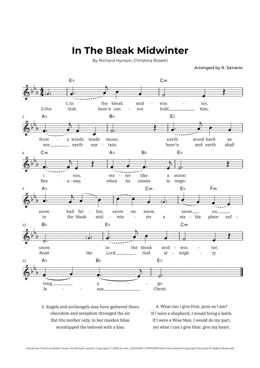 In The Bleak Midwinter (Key of E-Flat Major) Piano scores gallery preview page 1