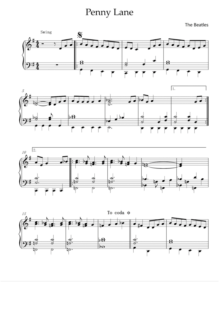 Penny Lane Piano Solo scores gallery preview page 1