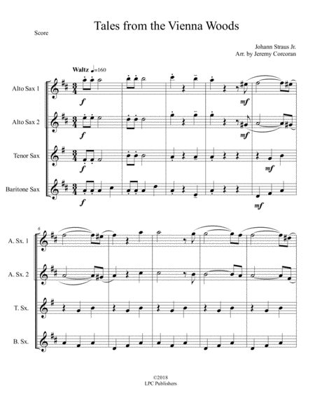 Tales From the Vienna Woods for Saxophone Quartet (SATB or AATB) image number null