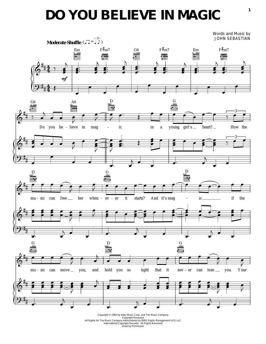 Do You Believe In Magic Do You Believe In Magic Piano, Vocal, Guitar scores gallery preview page 1