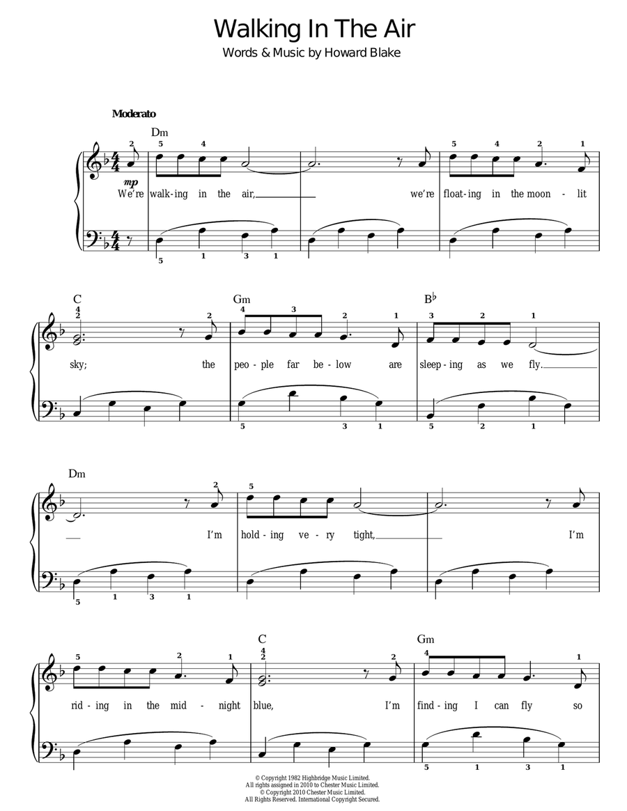 Walking In The Air (theme from The Snowman) Easy Piano scores gallery preview page 1