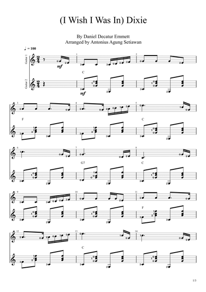 I Wish I Was In Dixie (Duet Guitar Score) image number null