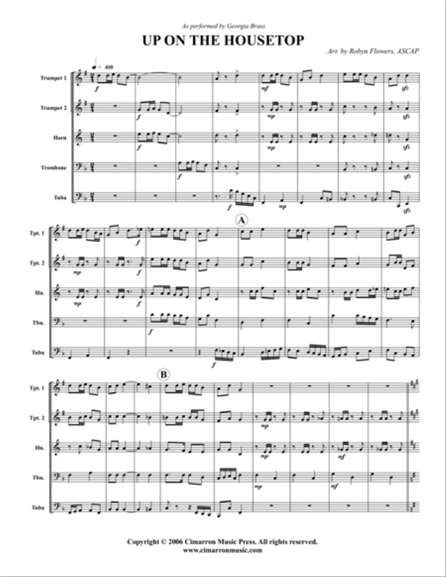 Up on the Housetop Brass Quintet scores gallery preview page 1