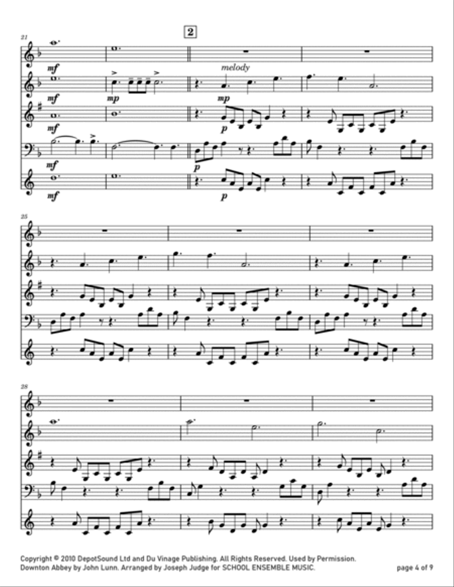 Downton Abbey (theme) Woodwind Quartet scores gallery preview page 4