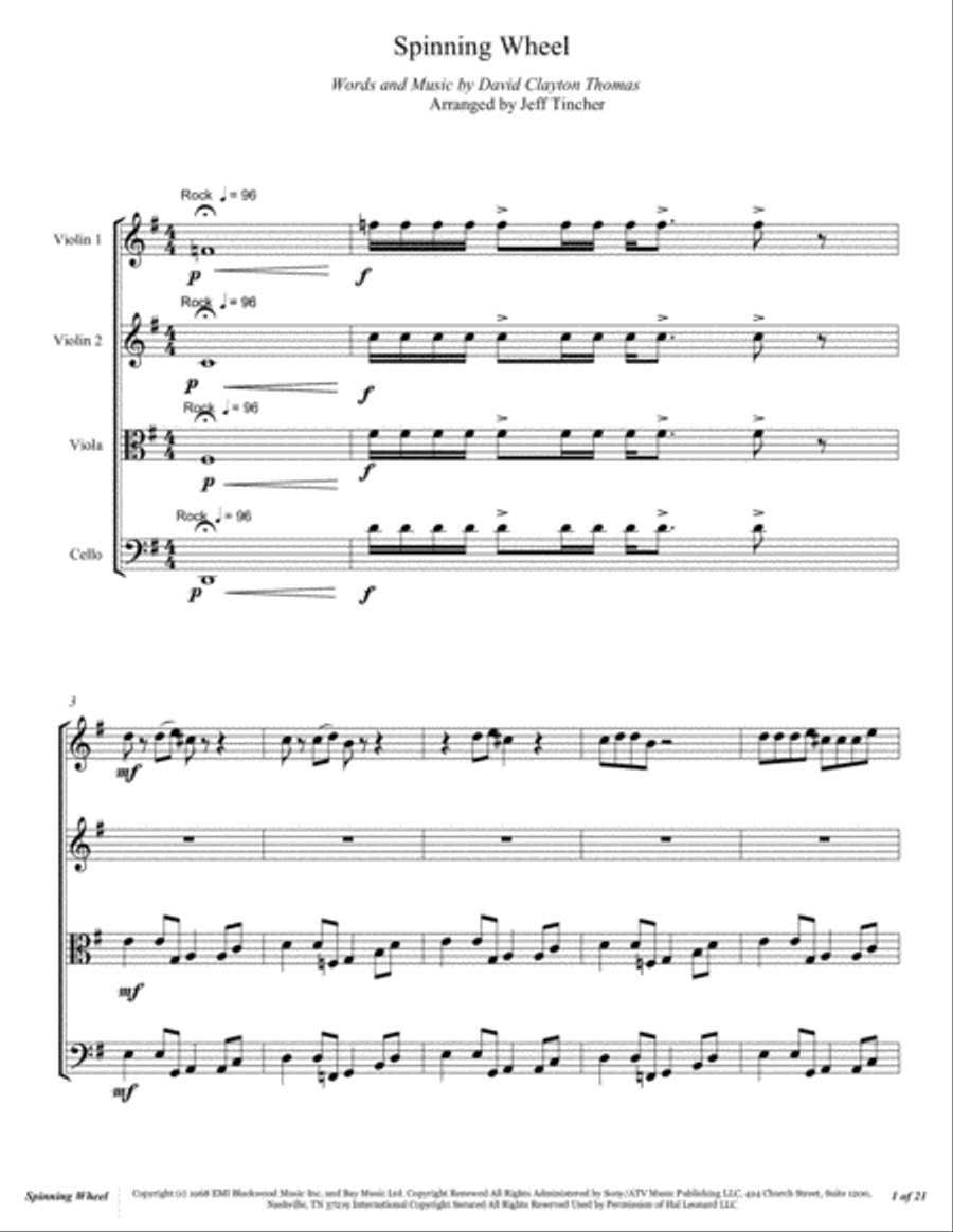Spinning Wheel Spinning Wheel String Quartet scores gallery preview page 2