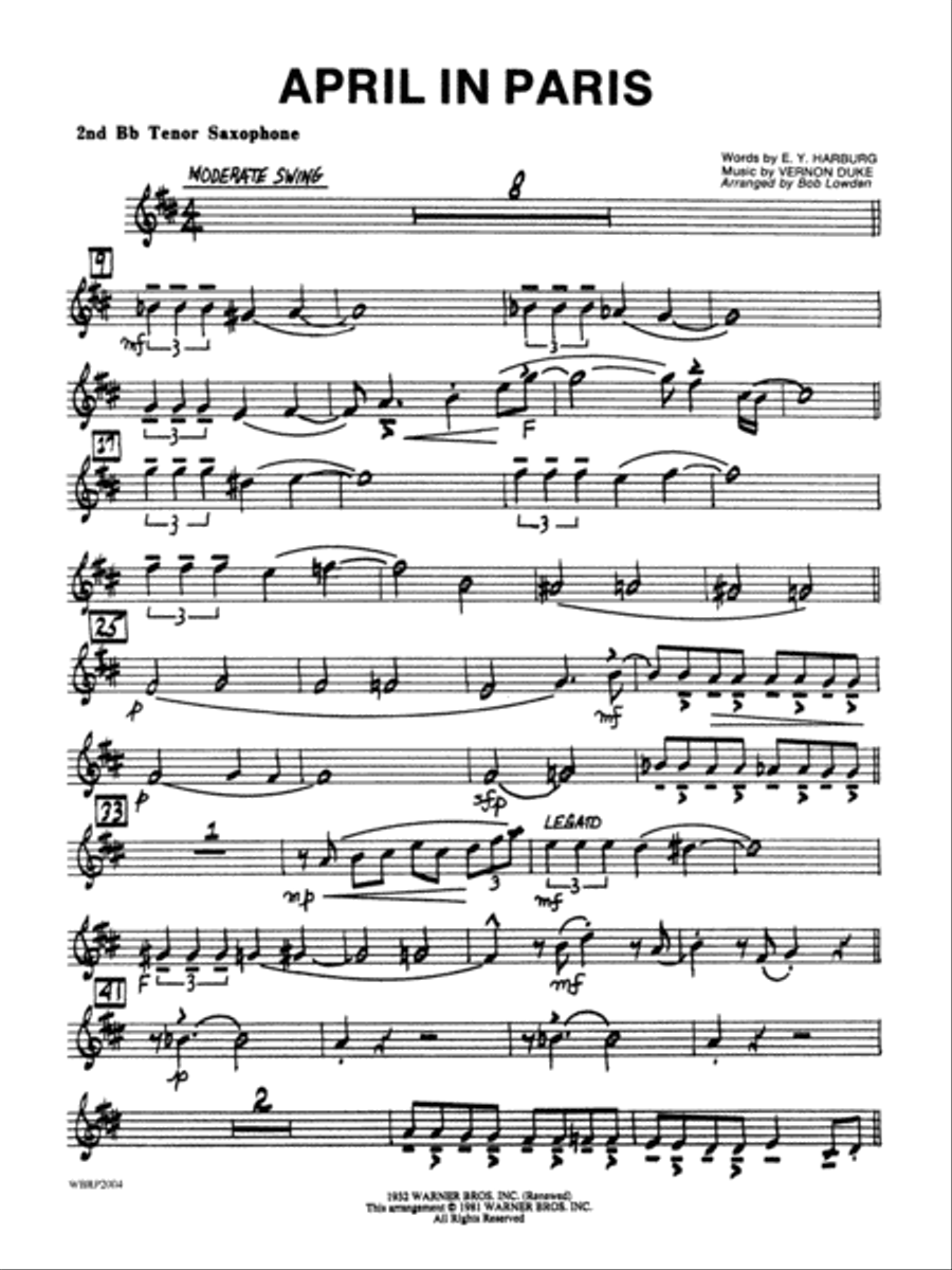 April in Paris: 2nd B-flat Tenor Saxophone Jazz Ensemble scores gallery preview page 1