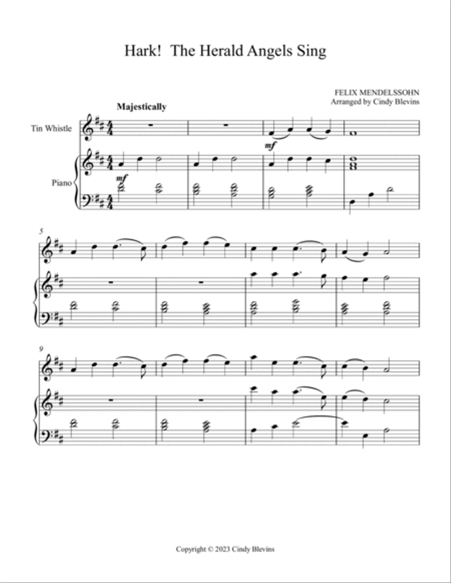 Hark! The Herald Angels Sing, Piano and Tin Whistle (D) Piano scores gallery preview page 3