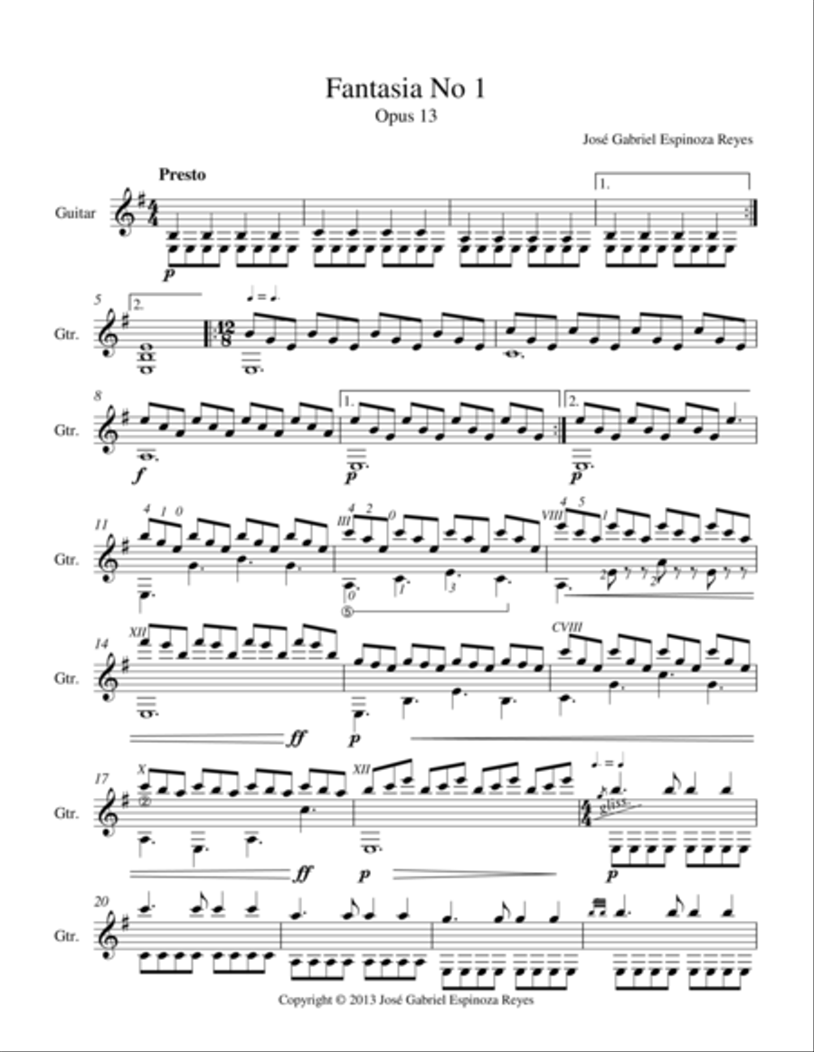 Fantasia No 1 Opus 13 Classical Guitar scores gallery preview page 1