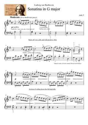 Book cover for Sonatina in G Major (Beethoven) | Piano Solo Intermediate with note names & performance guides