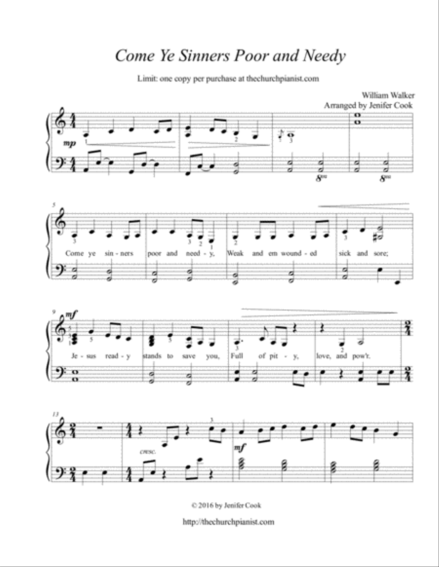 Come Ye Sinners Poor and Needy Piano Solo scores gallery preview page 1