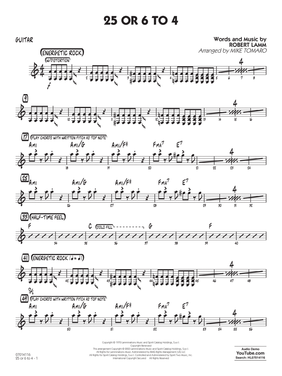 25 Or 6 To 4 (arr. Mike Tomaro) - Guitar