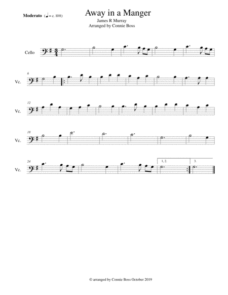 Away in a Manger - SATB with flute, cello, violin or french horn parts and piano image number null