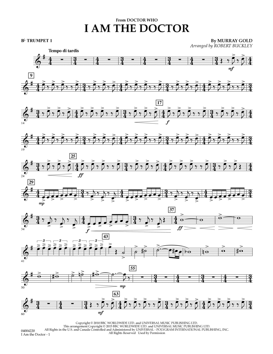 I Am the Doctor (from Doctor Who) - Bb Trumpet 1 B-Flat Trumpet scores gallery preview page 1