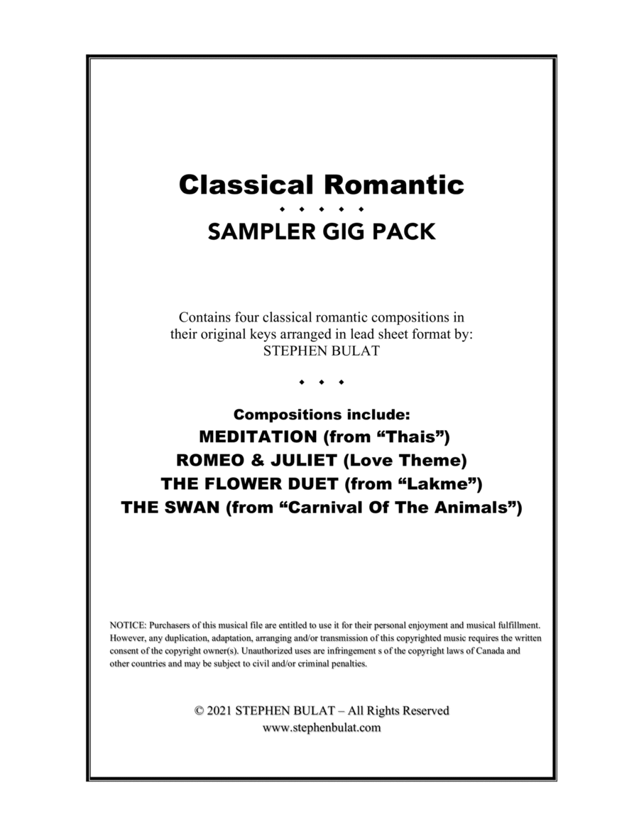 Book cover for Classical Romantic Sampler Gig Pack - Four selections (Meditation, Romeo & Juliet, The Flower Duet &