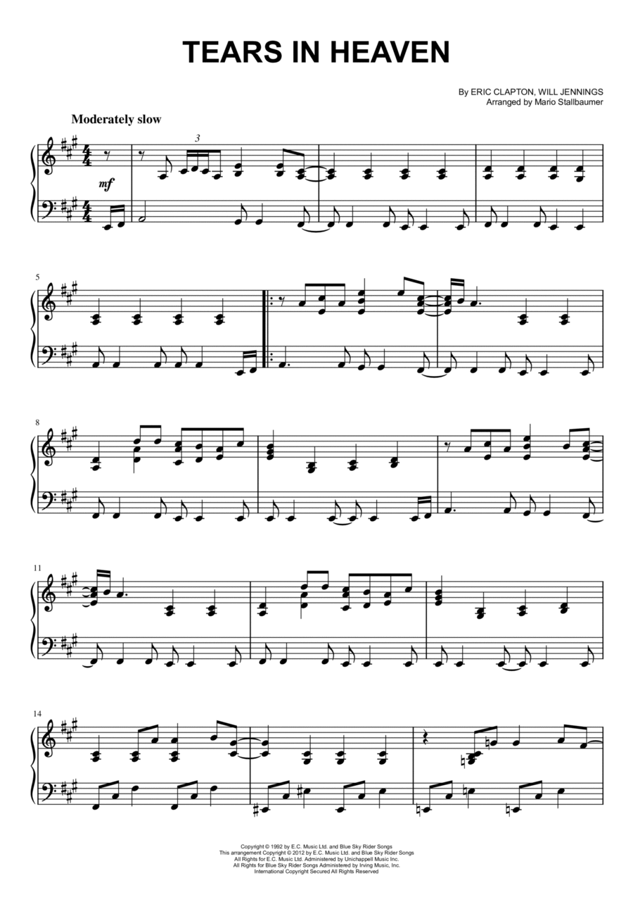 Tears In Heaven Piano Solo scores gallery preview page 1