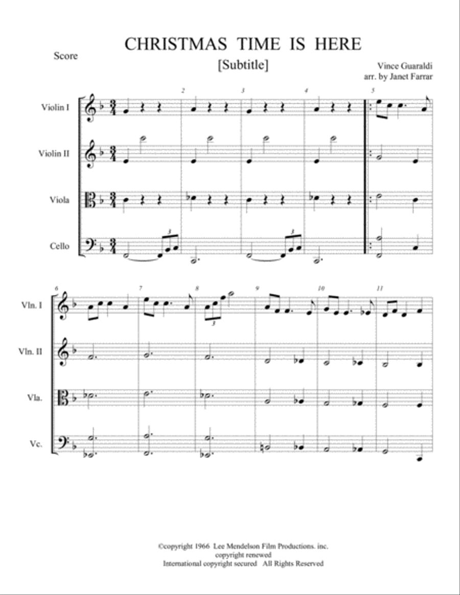 Christmas Time Is Here String Quartet scores gallery preview page 1