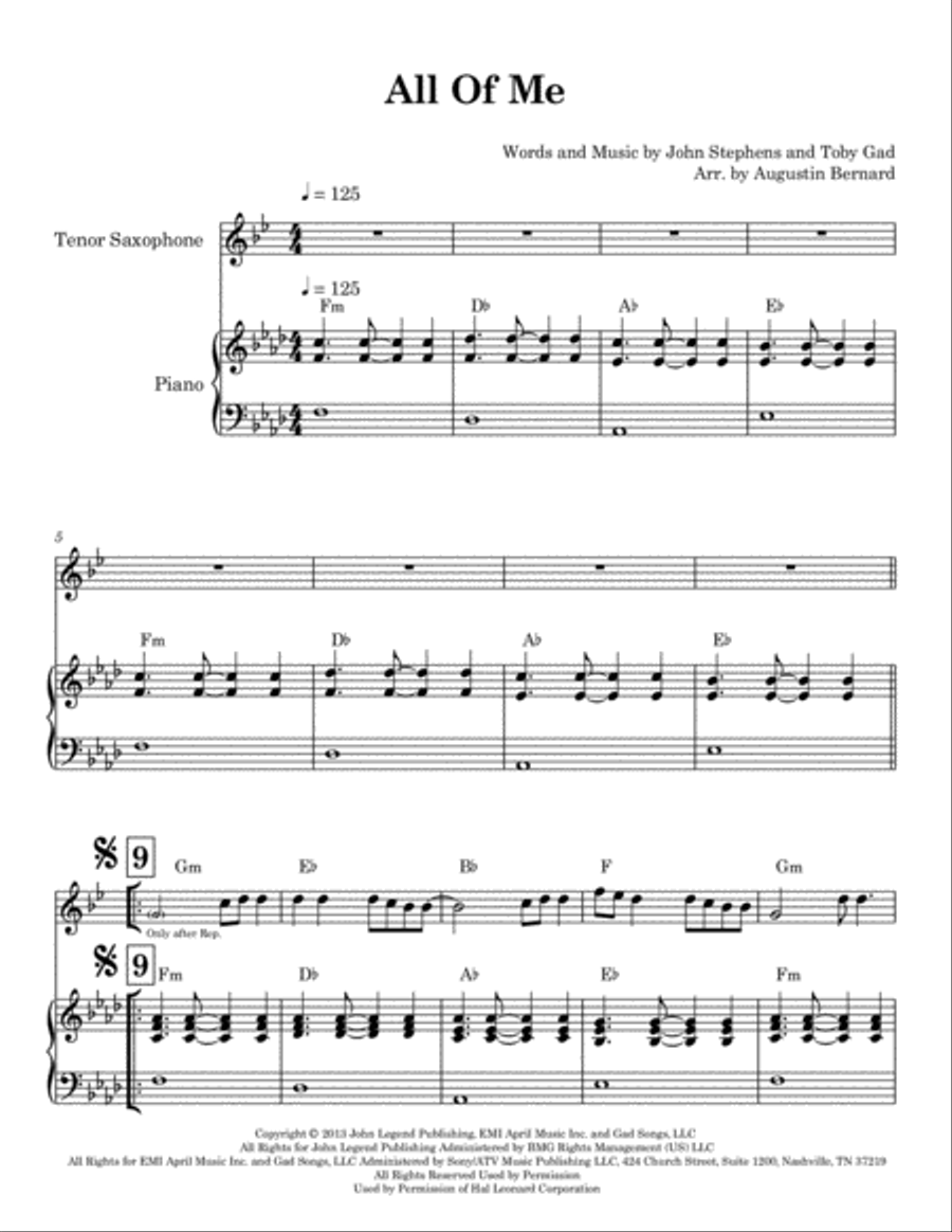 All Of Me Tenor Saxophone scores gallery preview page 1
