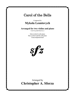 Book cover for Carol of the Bells, for two violins and piano