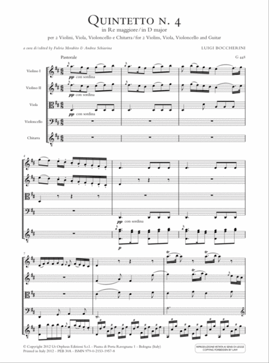 Quintet No. 4 in D major (G 448) for 2 Violins, Viola, Violoncello and Guitar String Orchestra scores gallery preview page 2