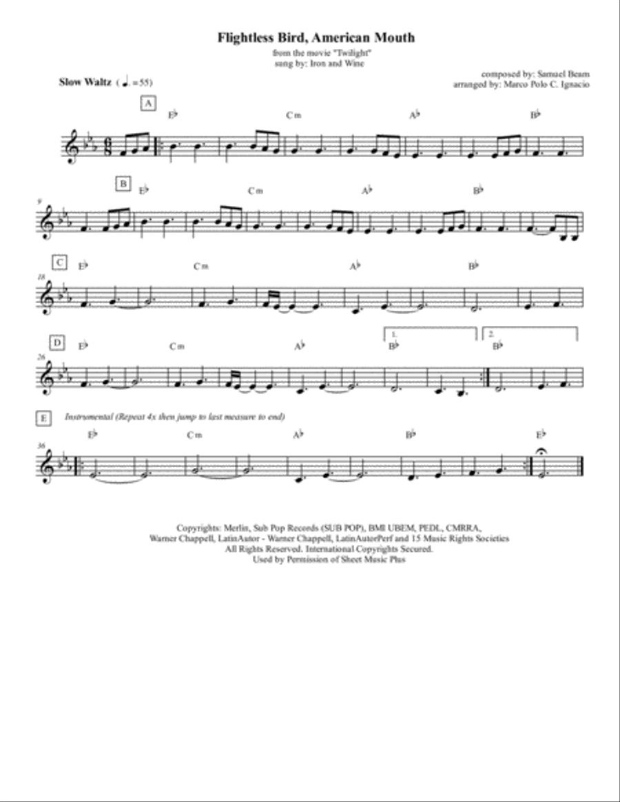 Flightless Bird, American Mouth Easy Piano scores gallery preview page 1