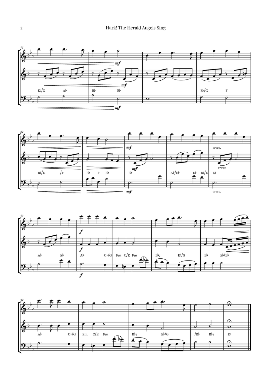 Hark! The Herald Angels Sing Trio Arrangement | Christmas Carol Sheet Music Woodwind Trio scores gallery preview page 2