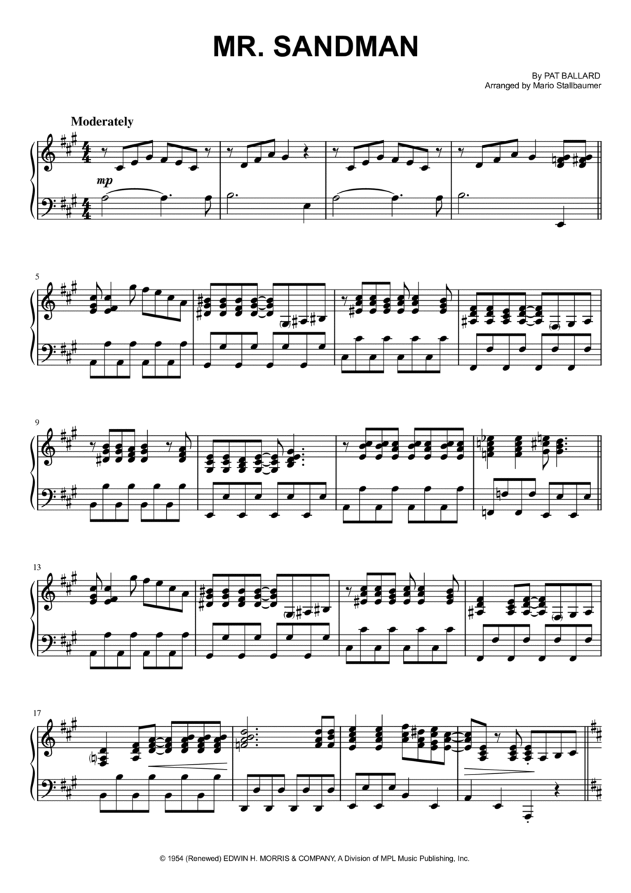 Mister Sandman Piano Solo scores gallery preview page 1