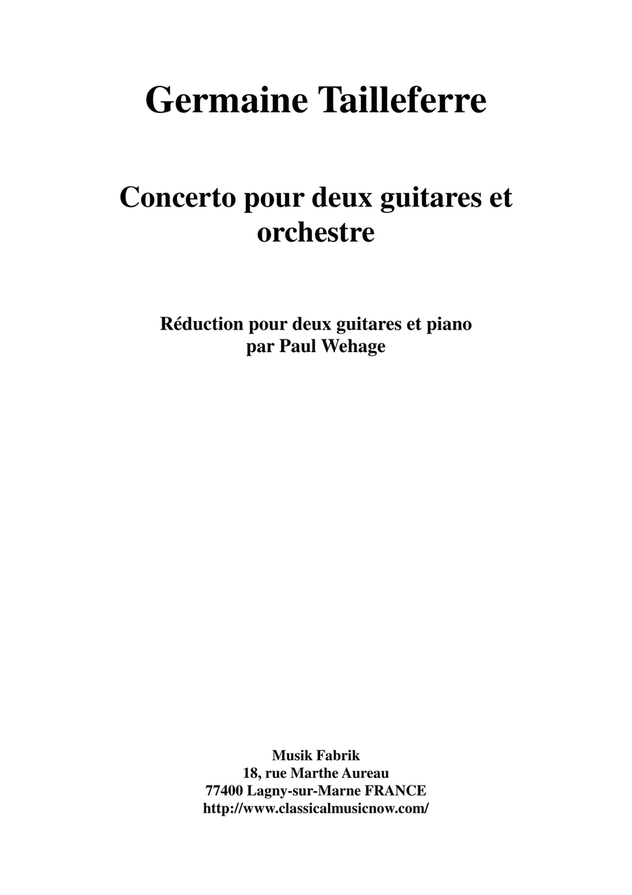 Germaine Tailleferre: Concerto for two guitars and orchestra, reduction for two guitars and piano Classical Guitar scores gallery preview page 1