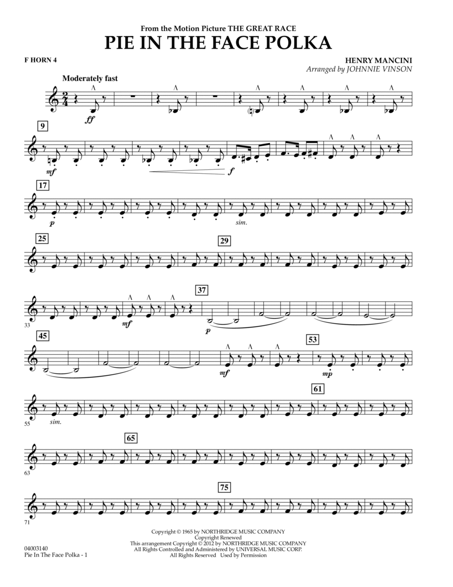 Pie In The Face Polka - F Horn 4 Concert Band scores gallery preview page 1