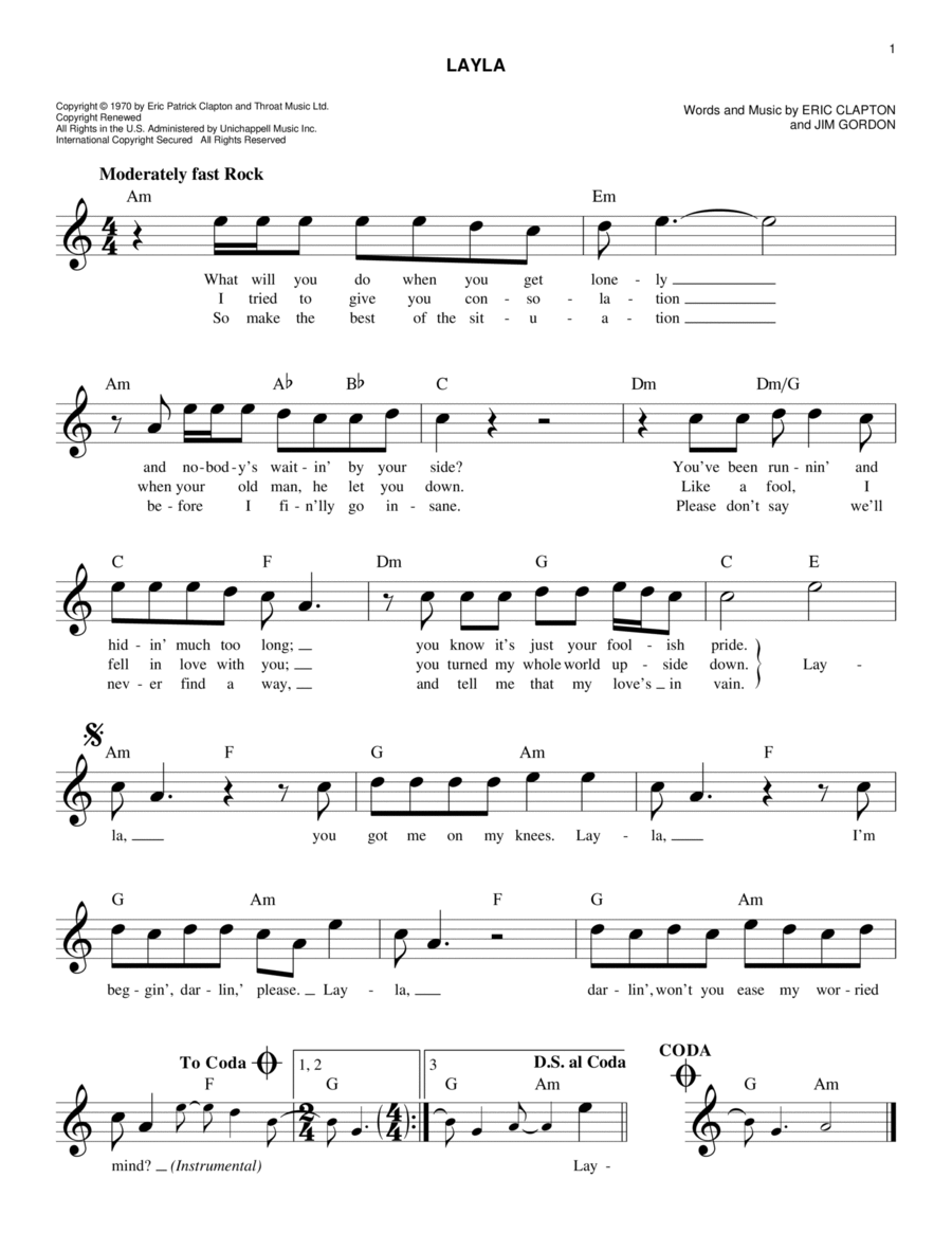 Layla Piano scores gallery preview page 1