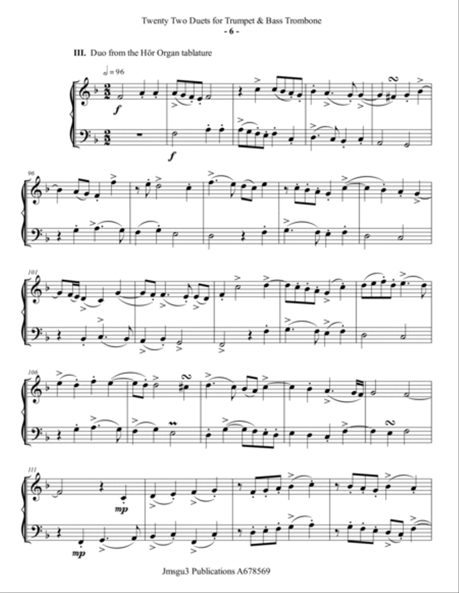Josquin: 22 Duets for Trumpet & Bass Trombone Brass Duet scores gallery preview page 6