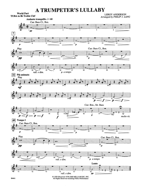 Trumpeter's Lullaby (with Trumpet Solo): (wp) B-flat Tuba T.C.