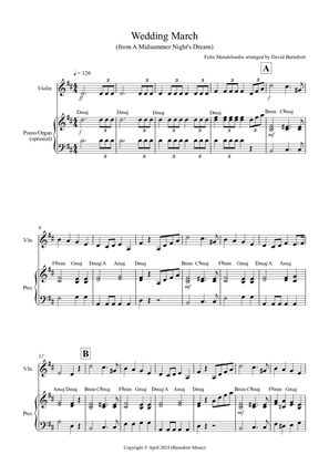 Wedding March (from A Midsummer Night's Dream) for Violin and Piano
