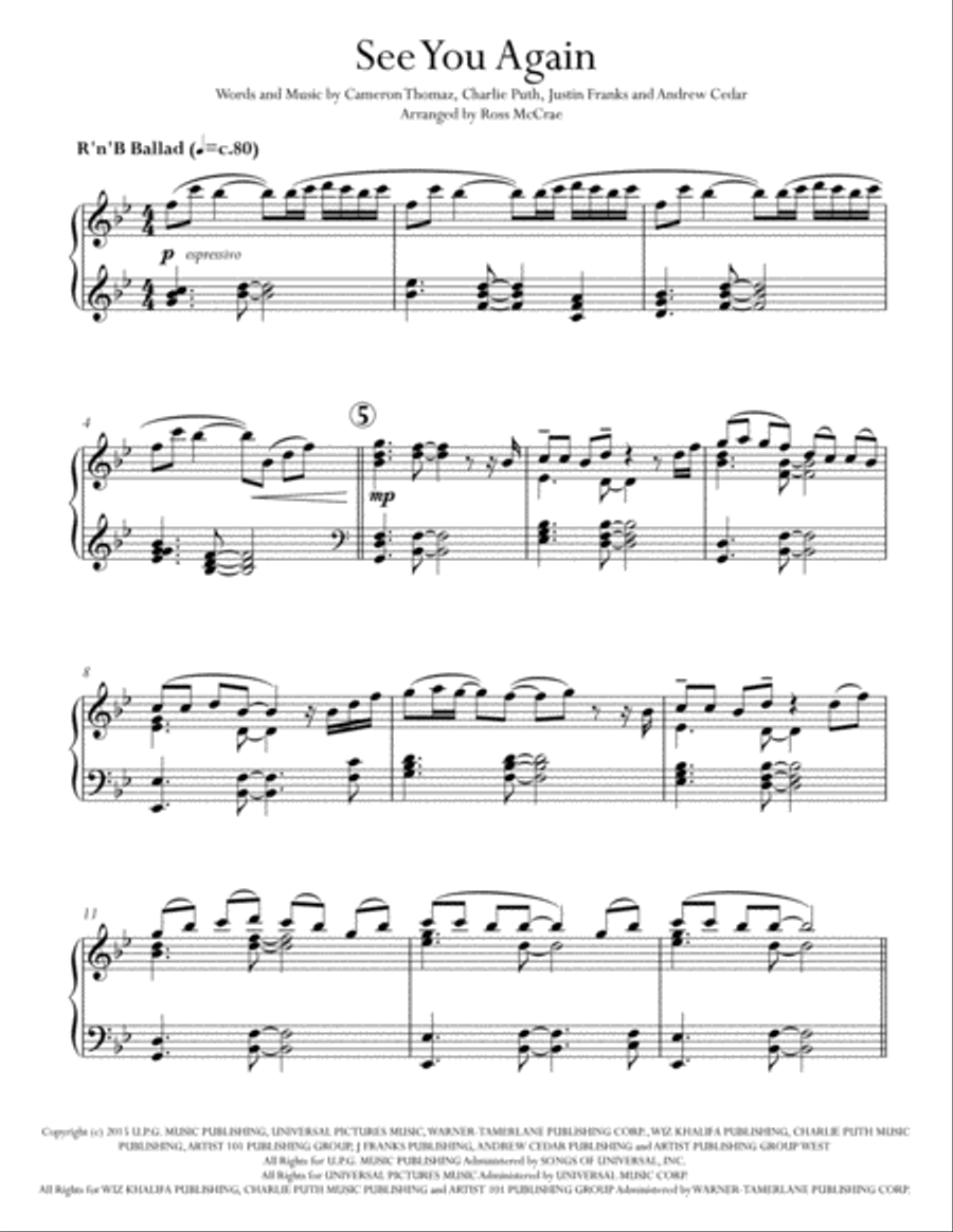 See You Again from FURIOUS 7 Piano Solo scores gallery preview page 2