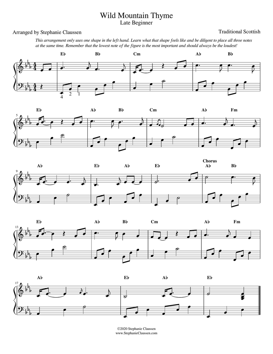Wild Mountain Thyme in E Flat Major (Lever or Pedal Harp) Pedal Harp scores gallery preview page 2