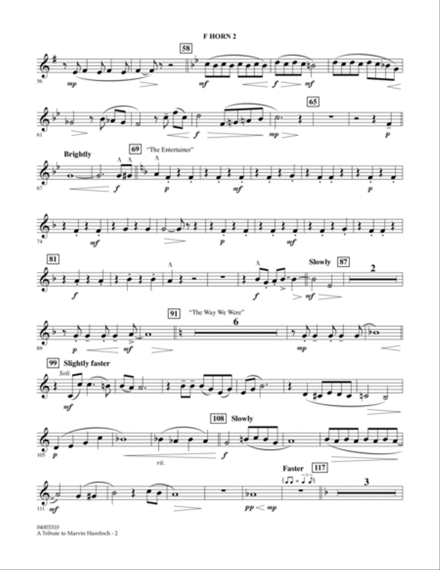 A Tribute To Marvin Hamlisch - F Horn 2 Concert Band scores gallery preview page 2