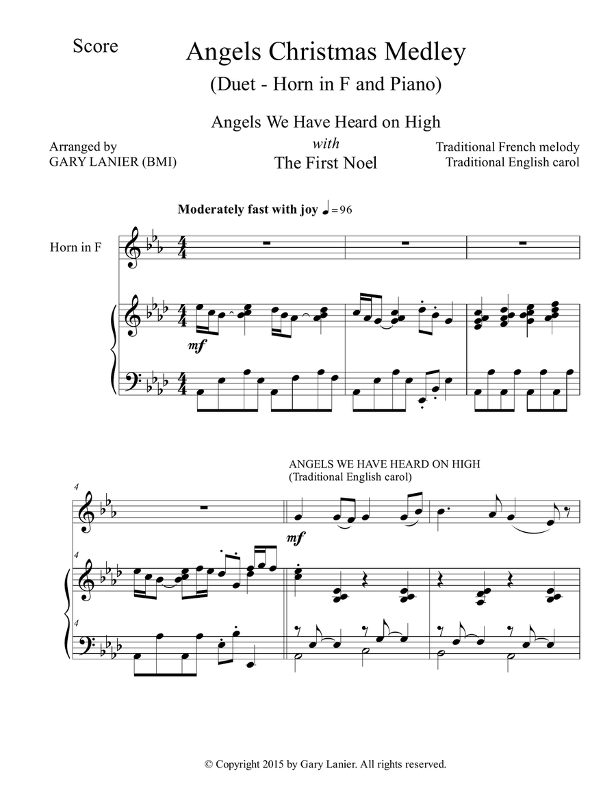 Gary Lanier: ANGELS CHRISTMAS MEDLEY (Duet – Horn in F & Piano with Parts) Brass Duet scores gallery preview page 2