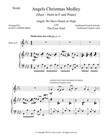 Gary Lanier: ANGELS CHRISTMAS MEDLEY (Duet – Horn in F & Piano with Parts) image number null