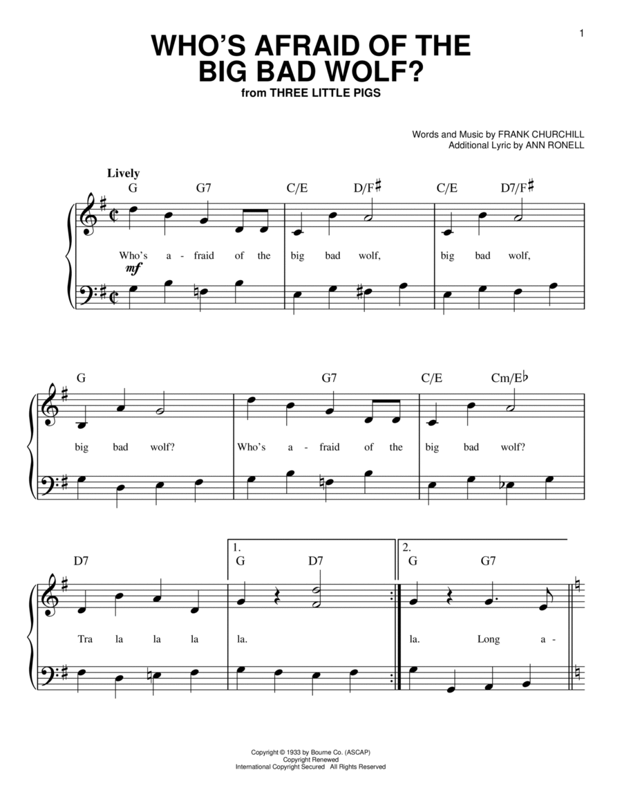 Who's Afraid Of The Big Bad Wolf? (from Three Little Pigs) Easy Piano scores gallery preview page 1