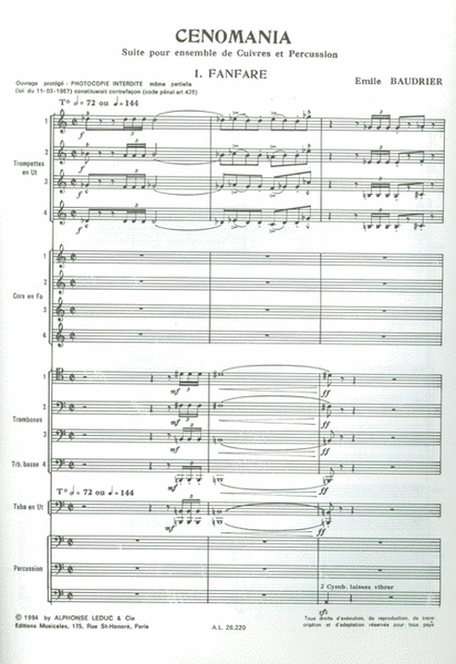 Baudrier Cenomania Vol 1 No 1 Fanfare No.2 Marcietta Brass Ens Score