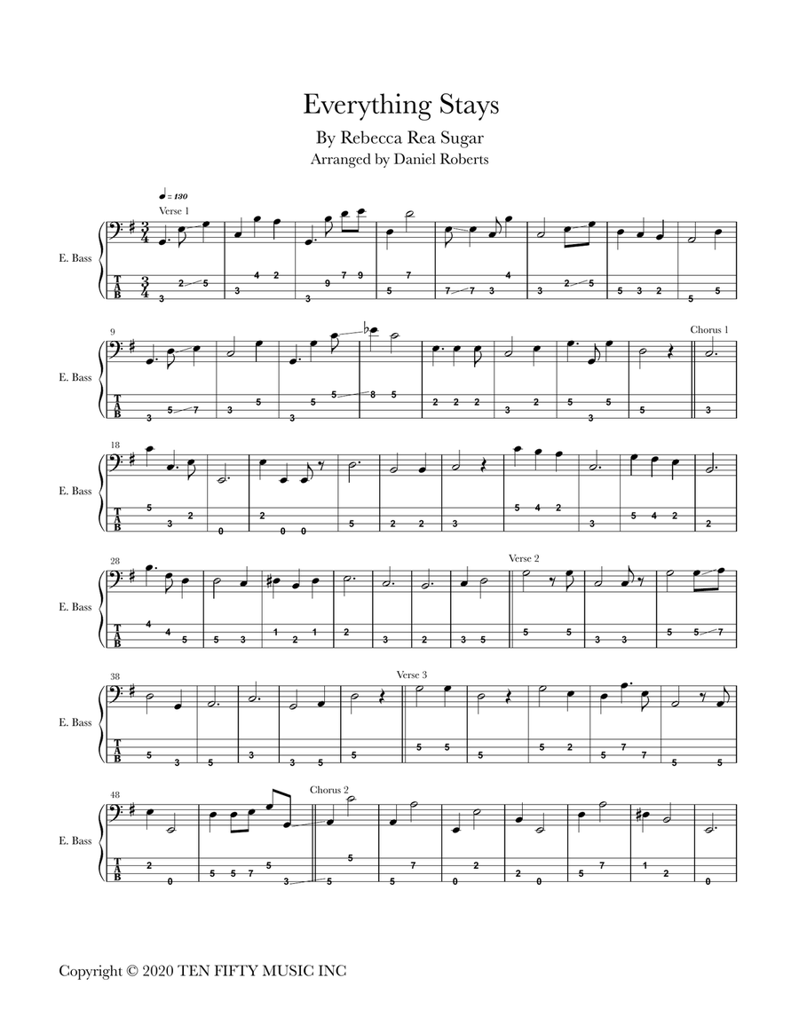 Everything Stays Bass Guitar Tablature scores gallery preview page 1