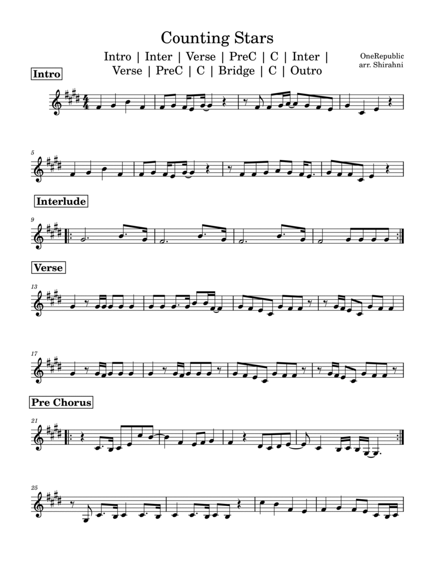 Counting Stars Violin Solo scores gallery preview page 1