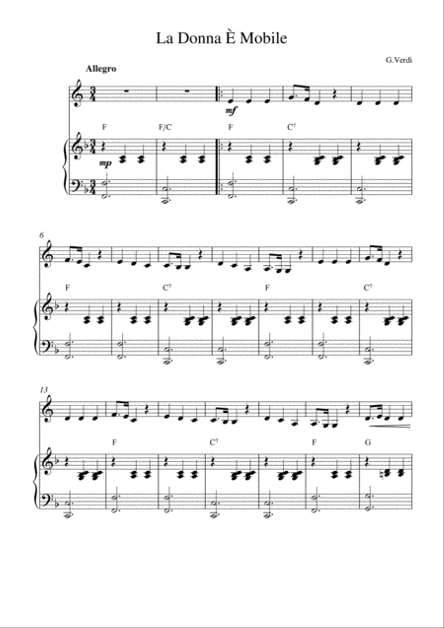La Donna È Mobile Horn scores gallery preview page 1