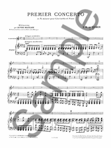 Weber Delecluse Concerto In F Minor No 1 Clarinet & Piano Book