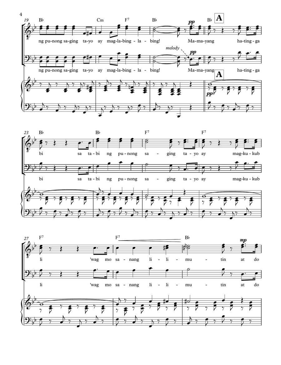 Sa Tabi ng Punong Saging. A Filipino traditional song. TTBB and piano TTBB scores gallery preview page 4