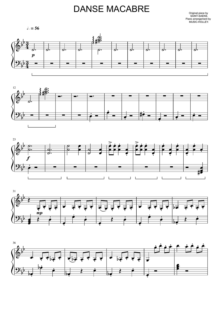 Saint-Saëns - Danse macabre (easy piano) Small Ensemble scores gallery preview page 1