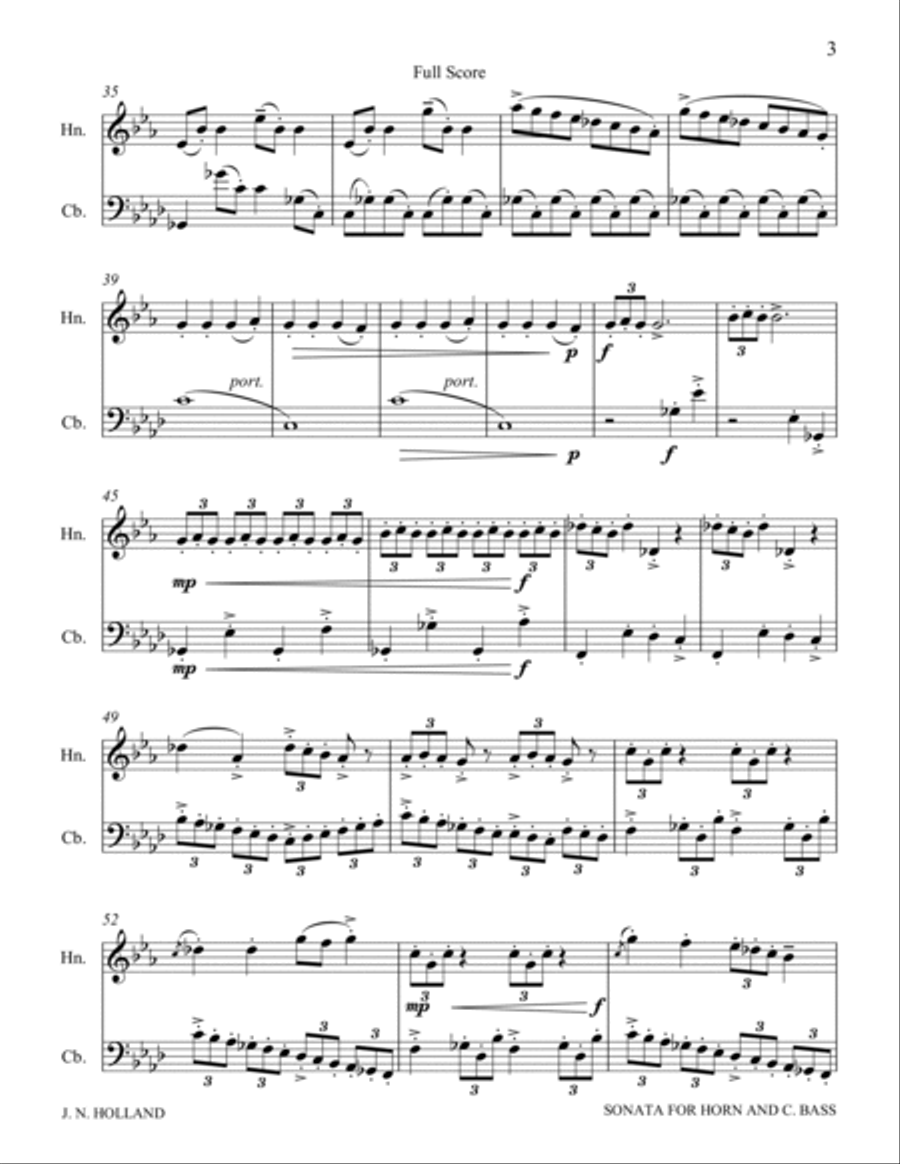 Sonata for French Horn and Acoustic String Bass, 3 Movements Double Bass scores gallery preview page 5