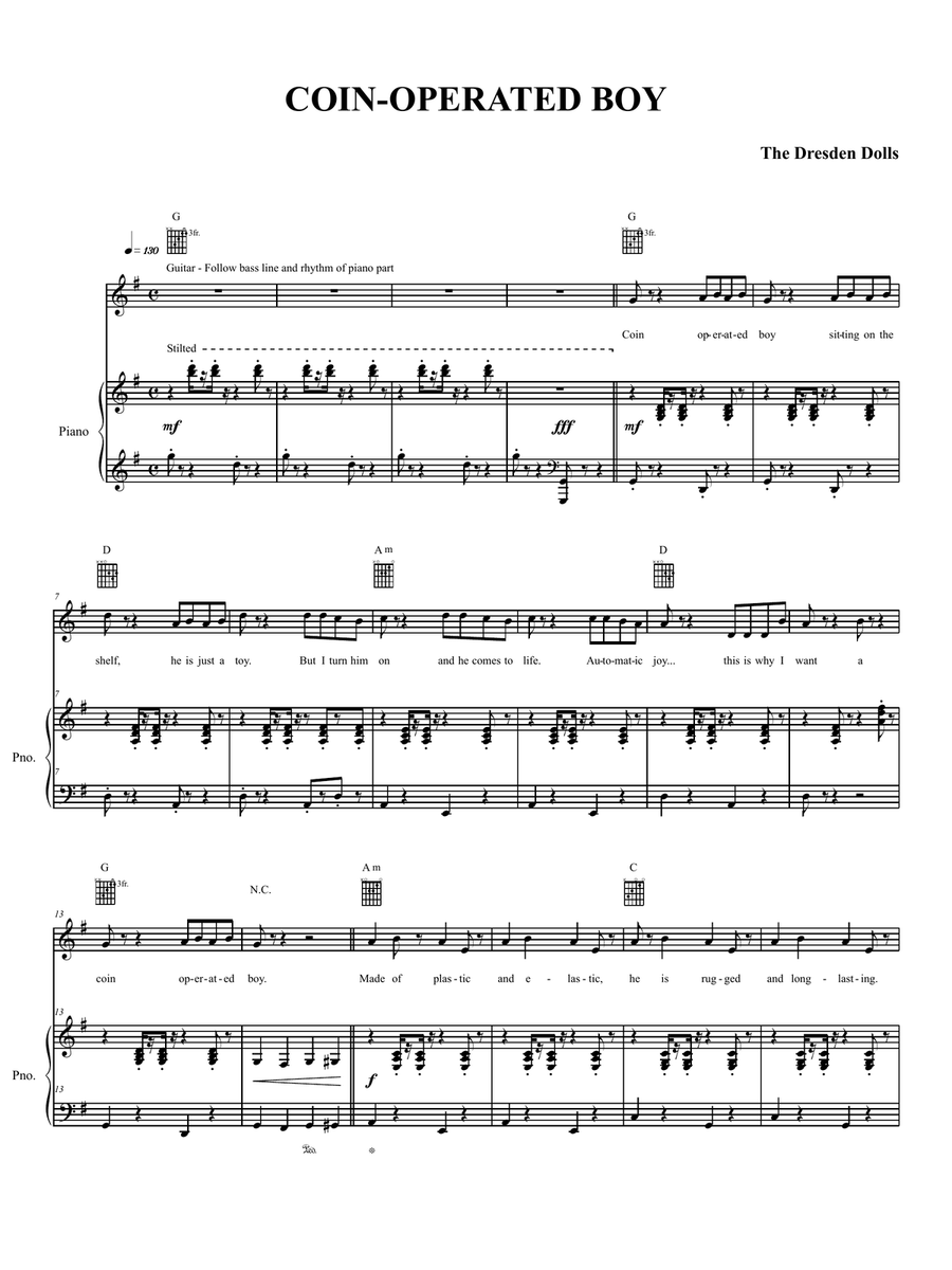 Coin-Operated Boy Piano, Vocal, Guitar scores gallery preview page 1
