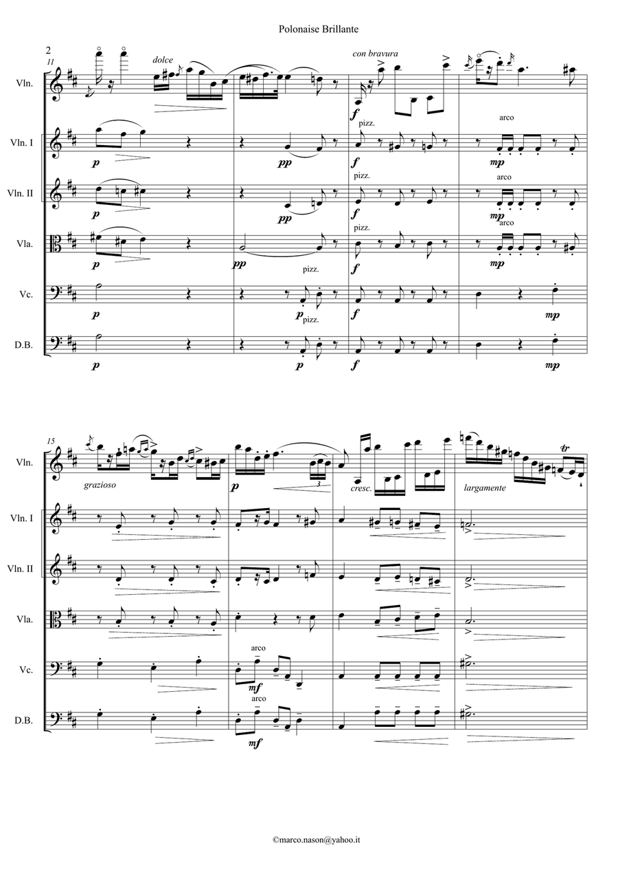 Wieniawski Polonaise Brillante op.4 for violin and string orchestra String Orchestra scores gallery preview page 2