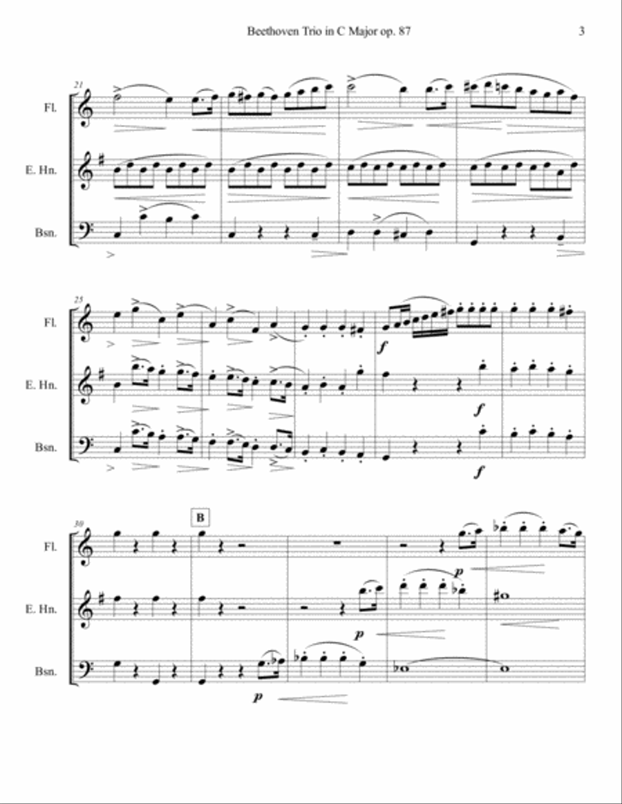 Allegro (mvt. 1) from Beethoven Trio in C Major, Op. 87, for Flute, English horn, and Bassoon Woodwind Trio scores gallery preview page 5