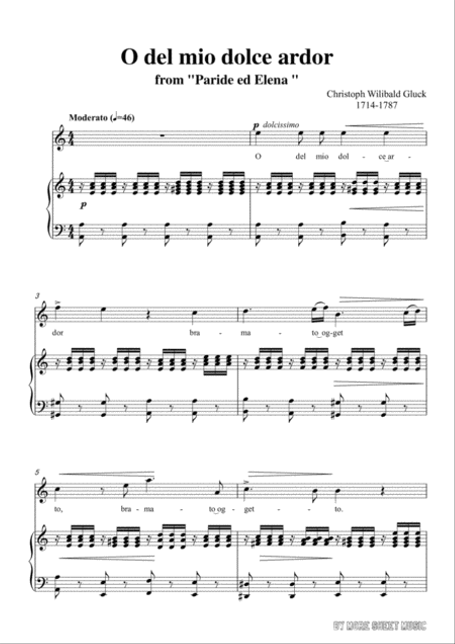 Gluck-O del mio dolce ardor in a minor,for Voice and Piano Voice Solo scores gallery preview page 3